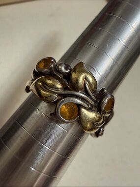 Barbara Bixby 18k Gold & Sterling Silver 925 Citrine Vine Leaf Ring size 9